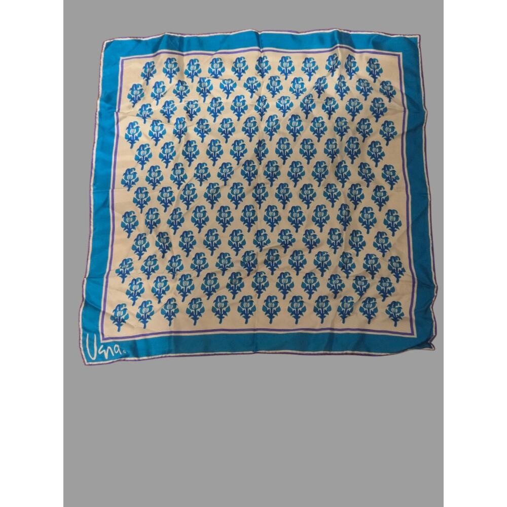 Vera Women's Blue & White Floral Flower Square Scarf Vintage 1970s